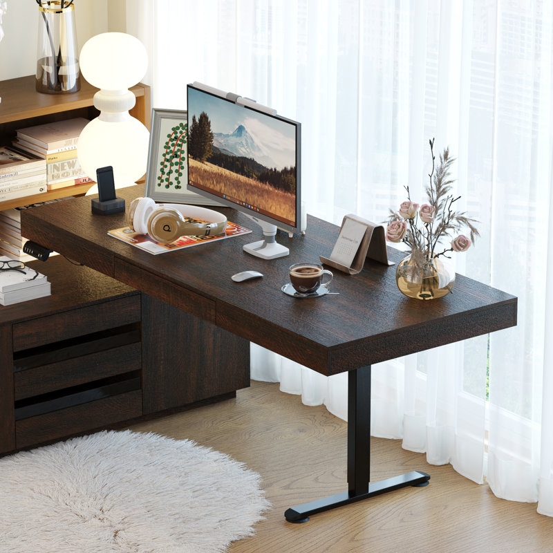 Ivy Bronx Adjustable Height L-Shaped Standing Desk With Storage